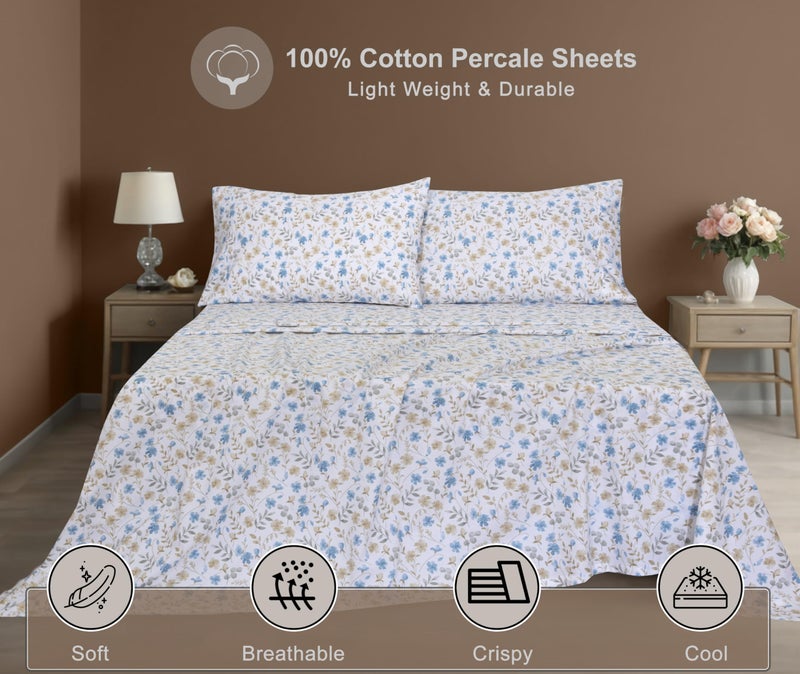 ZOYER 100% Cotton Sheets â€“ Queen Size Percale Bedding, Cooling & Breathable, Durable with a Crisp, Soft & Comfortable Feel, 16" Deep Pocket, 4-Piece Set, Country Coast - Image 3