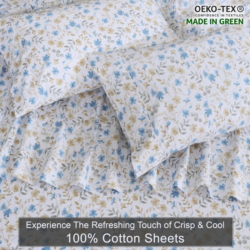 ZOYER 100% Cotton Sheets â€“ Queen Size Percale Bedding, Cooling & Breathable, Durable with a Crisp, Soft & Comfortable Feel, 16" Deep Pocket, 4-Piece Set, Country Coast - Image 4