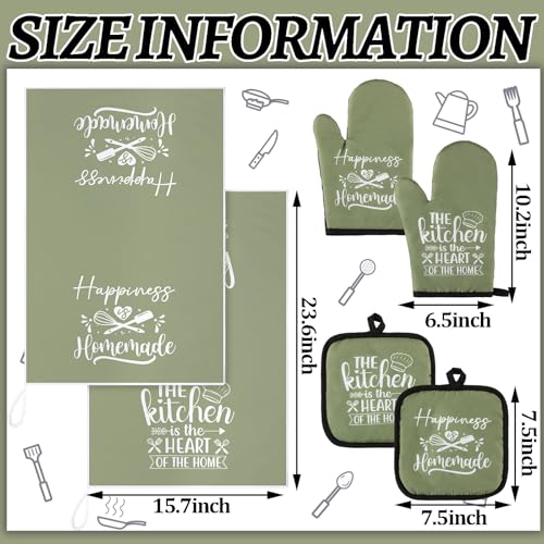 Sratte 6 Pcs Kitchen Decor Accessories Set Farmhouse Towels Pot Holders Oven Mitts Set 2 Dish Towels 2 Potholders 2 Cooking Mittens Oven Glove for Christmas Baking Cooking Supply(Green,Kitchen) - Image 4