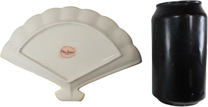 Ebros Gift مجموعة إيبروس من 4 أطباق ملونة على شكل مروحة شرقية لتقديم المقبلات والسوشي والحلويات مزينة بتصميم آسيوي فني مجموعة أطباق زرقاء بتصميم تنين في منتصف الليل - Image 5