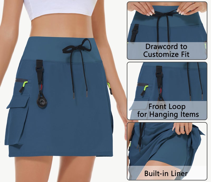 MIVEI Skorts for Woman - Hiking Cargo Skorts with Zipper Pockets, High Waisted Quick Dry Golf Workout, Dressy Casual Navy Blue - Image 4