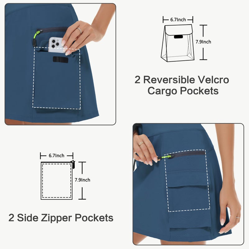MIVEI Skorts for Woman - Hiking Cargo Skorts with Zipper Pockets, High Waisted Quick Dry Golf Workout, Dressy Casual Navy Blue - Image 3