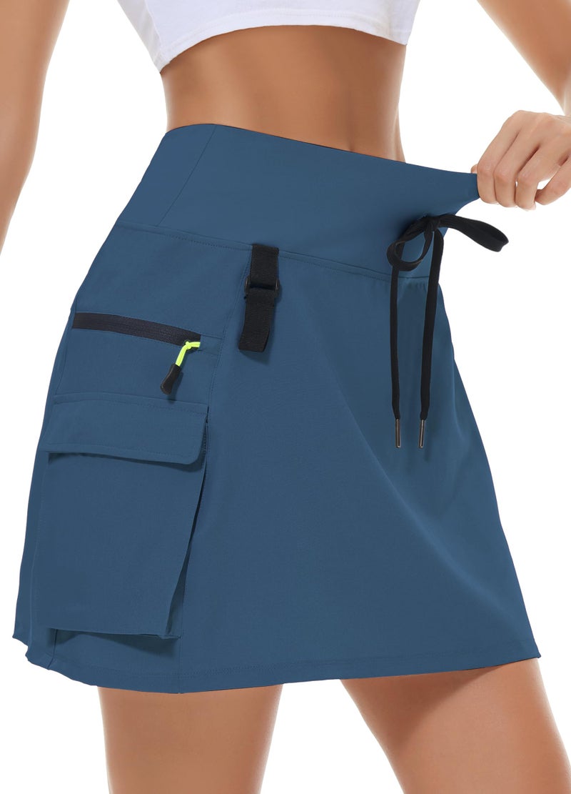 MIVEI Skorts for Woman - Hiking Cargo Skorts with Zipper Pockets, High Waisted Quick Dry Golf Workout, Dressy Casual Navy Blue - Image 1