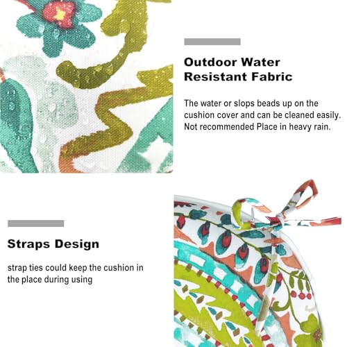 DYTXIII Set of 2 Outdoor Chair Cushions with Ties,Water Repellent Patio Chair Pads 17"x 16" for Outdoor Furniture,Round Corner Seat Cushions for Garden Yard Kitchen Pretty Paisley - Image 4