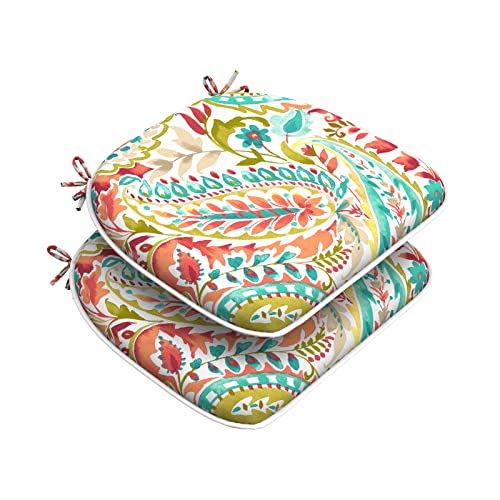 DYTXIII Set of 2 Outdoor Chair Cushions with Ties,Water Repellent Patio Chair Pads 17"x 16" for Outdoor Furniture,Round Corner Seat Cushions for Garden Yard Kitchen Pretty Paisley - Image 1