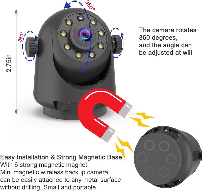 YEOIZO Wireless Magnetic Backup Camera for Trailers/RV/Camper - WiFi Rechargeable HD Night Vision - Image 3