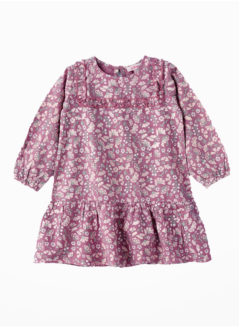 Jelliene Blooming Elegance: Girls' Viscose Floral Dress  - Image 1