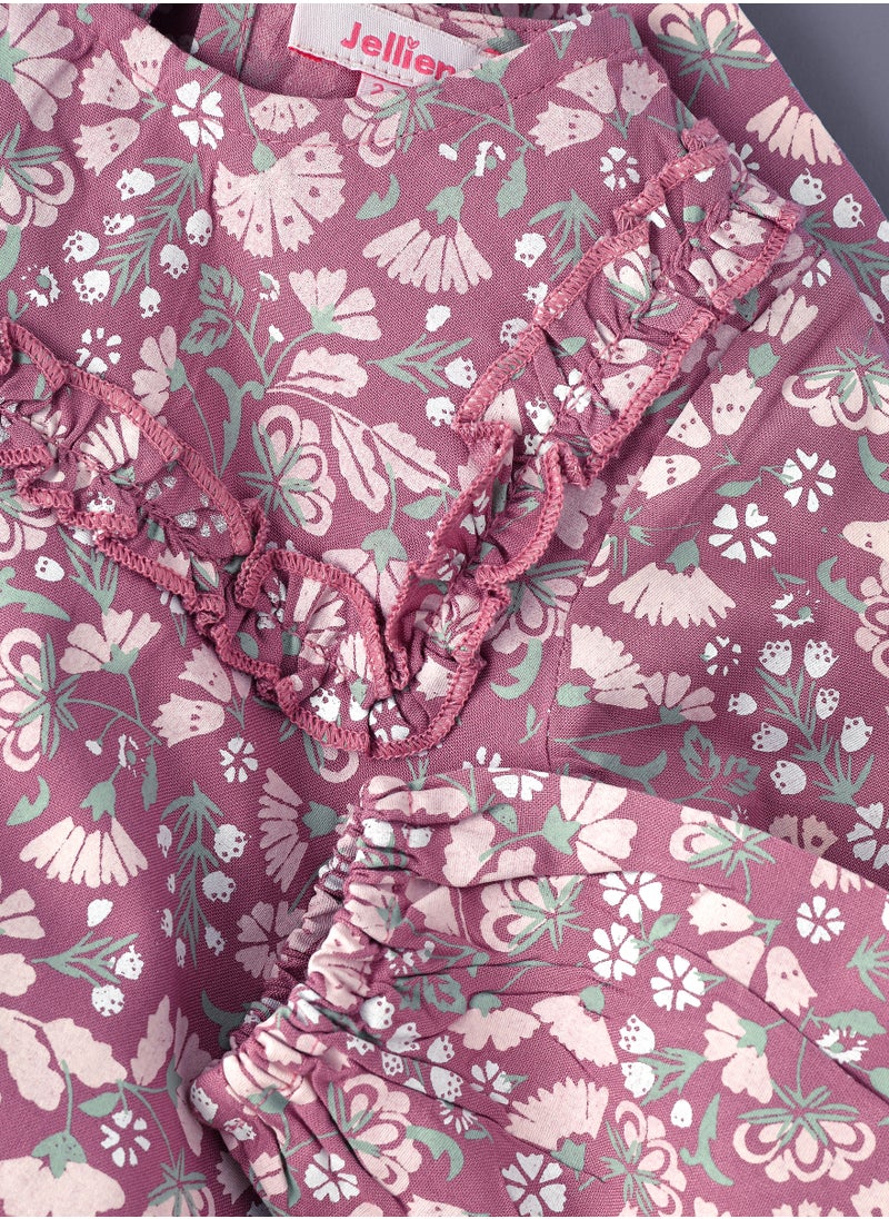 Jelliene Blooming Elegance: Girls' Viscose Floral Dress  - Image 4
