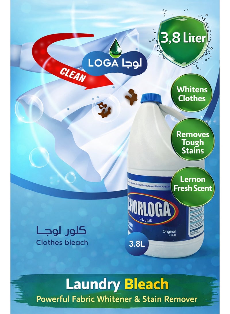 LOGA Chlorology Laundry Bleach 3.8L – Powerful Fabric Whitener & Stain Remover Clothes Bleach