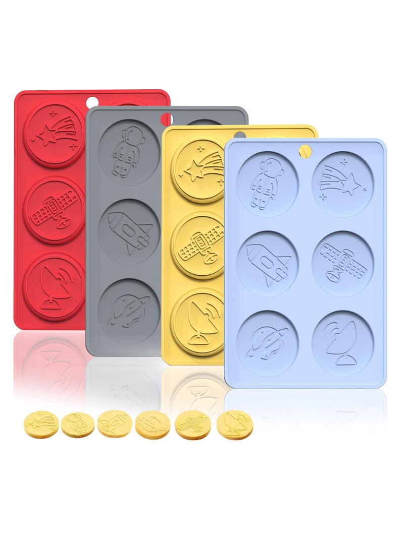 SYOSI Space Theme Cookie Mold, 4Pcs Silicone Baking Pan, Food-Grade Silicone, Durable and Long-Lasting, Great for Making Muffin Cakes, Soap, Cupcake, Pudding, Jello (Rocket Astronaut, Satellite, Meteor) - Image 1