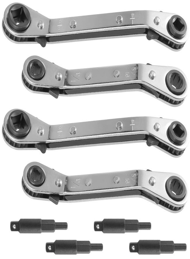 HOZEON 4 PCS HVAC Service Wrench Tools, Ratcheting Curved Wrench with Hex Bit Adapter, Refrigeration Service Wrench Set for Equipment Repair, 3/8" to 1/4", 5/16" x 1/4" - Image 1