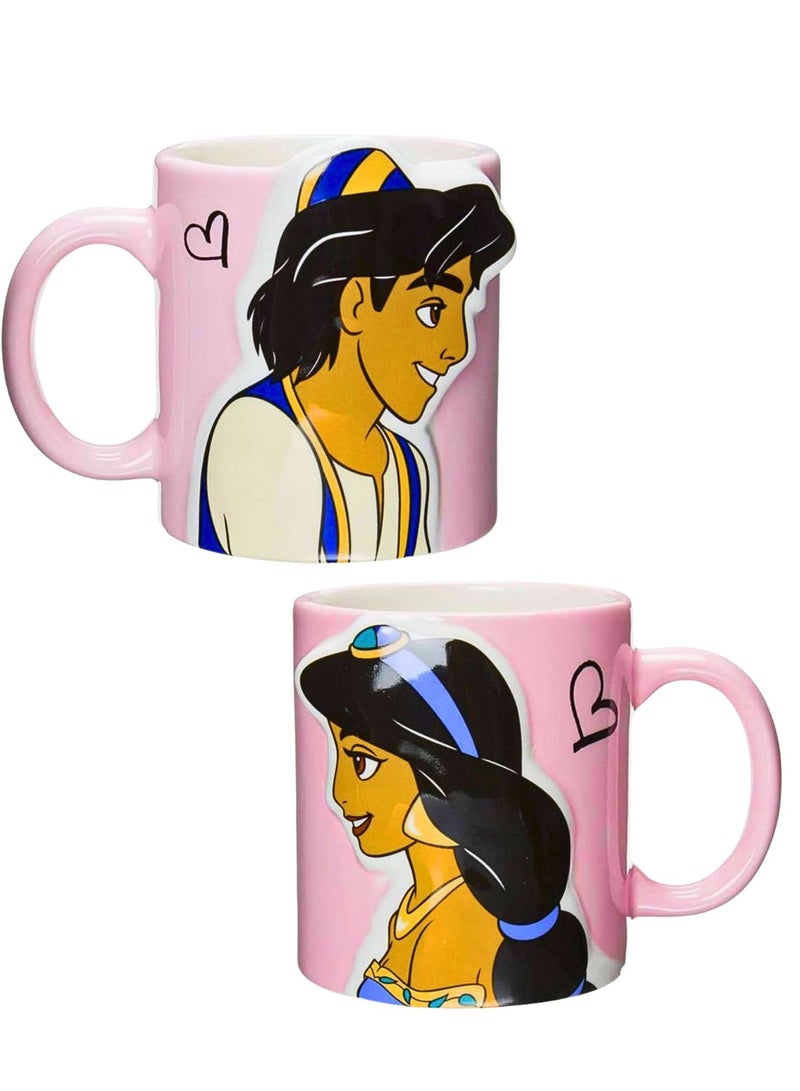 Aladdin & Jasmine Couple Mug Set – Pink Ceramic Coffee Cups for Lovers, Cartoon Tea & Coffee Mug Gift - Image 1