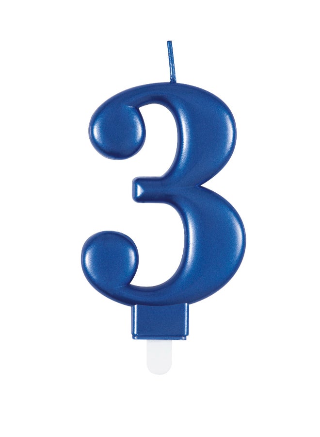Unique Met Blue Number 3 Birthday Candle - Image 1