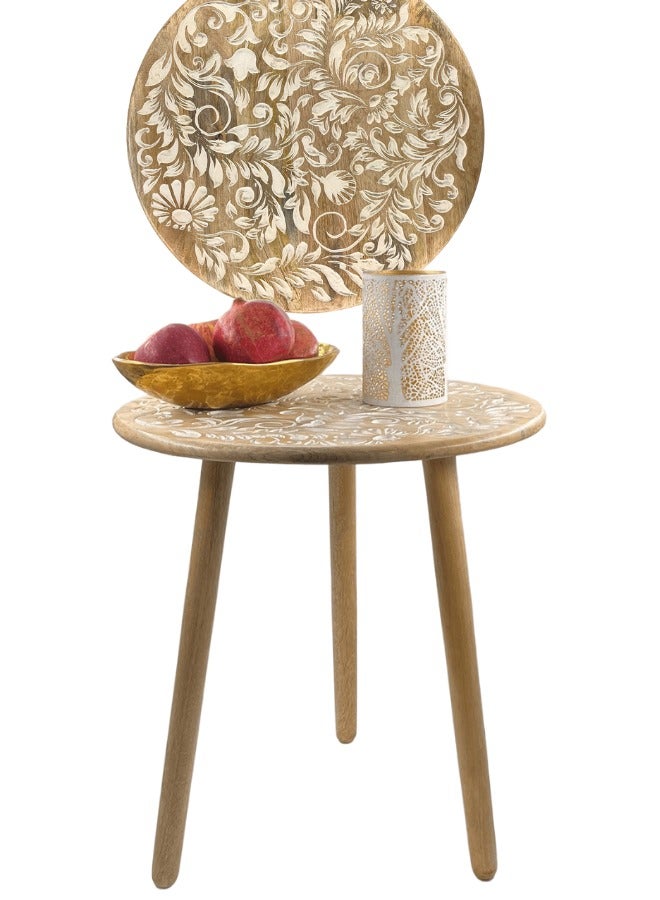 Souq DESIGNS طاولة جانبية دائرية ريفية - طاولة جانبية خشبية من الخيزران لغرفة النوم، بجانب السرير، طاولة قهوة، غرفة المعيشة - طاولات جانبية صغيرة قابلة للطي للديكور الداخلي والخارجي قطر 50 سم وارتفاع 50 سم  - Image 2