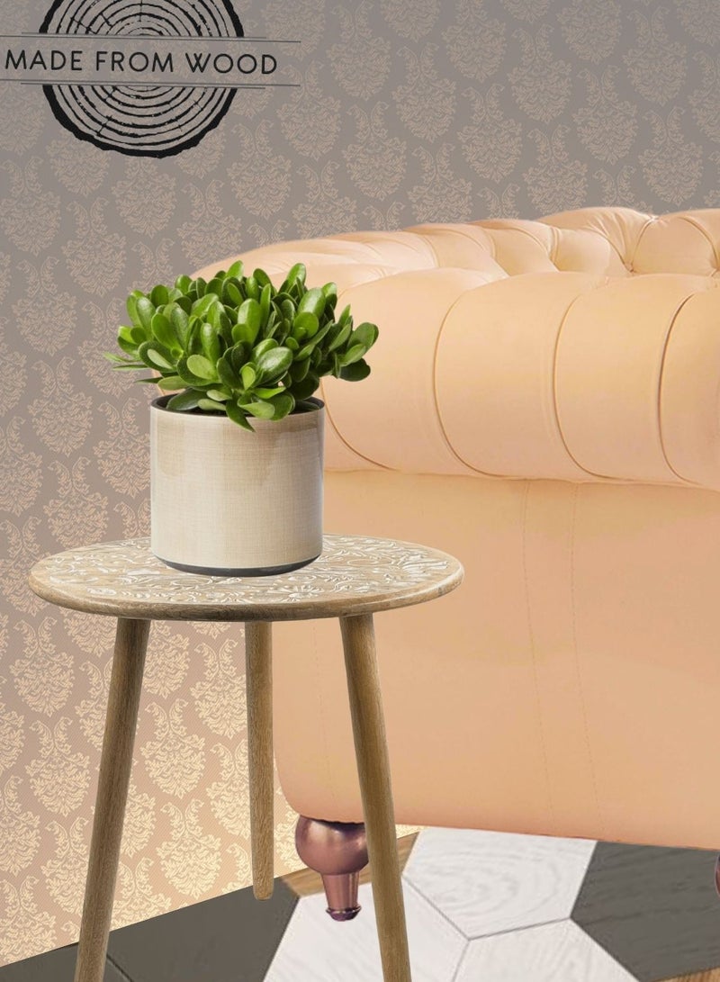 Souq DESIGNS طاولة جانبية دائرية ريفية - طاولة جانبية خشبية من الخيزران لغرفة النوم، بجانب السرير، طاولة قهوة، غرفة المعيشة - طاولات جانبية صغيرة قابلة للطي للديكور الداخلي والخارجي قطر 50 سم وارتفاع 50 سم  - Image 3