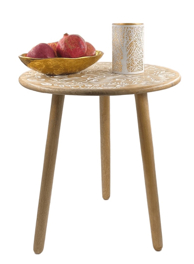 Souq DESIGNS طاولة جانبية دائرية ريفية - طاولة جانبية خشبية من الخيزران لغرفة النوم، بجانب السرير، طاولة قهوة، غرفة المعيشة - طاولات جانبية صغيرة قابلة للطي للديكور الداخلي والخارجي قطر 50 سم وارتفاع 50 سم  - Image 4