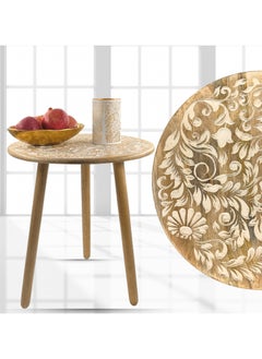 Souq DESIGNS Wooden Side Accent Table Rustic Finish - Round Bamboo Coffee Table for Bedside, Bedroom, Living Room, Decorative End Table - Small Circular Wood Tables Night Stand 50 cm Diax50 cm H  - Image 1