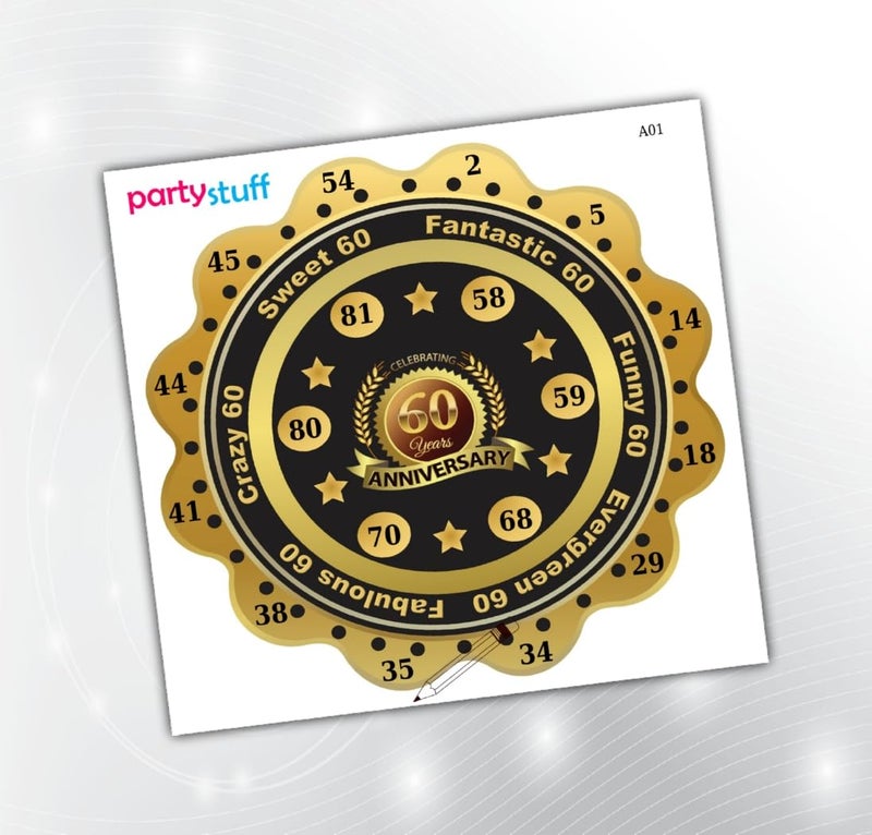 PartyStuff Tambola Housie - Golden Black Anniversary 60th kukuba (18 Piece) - Image 1