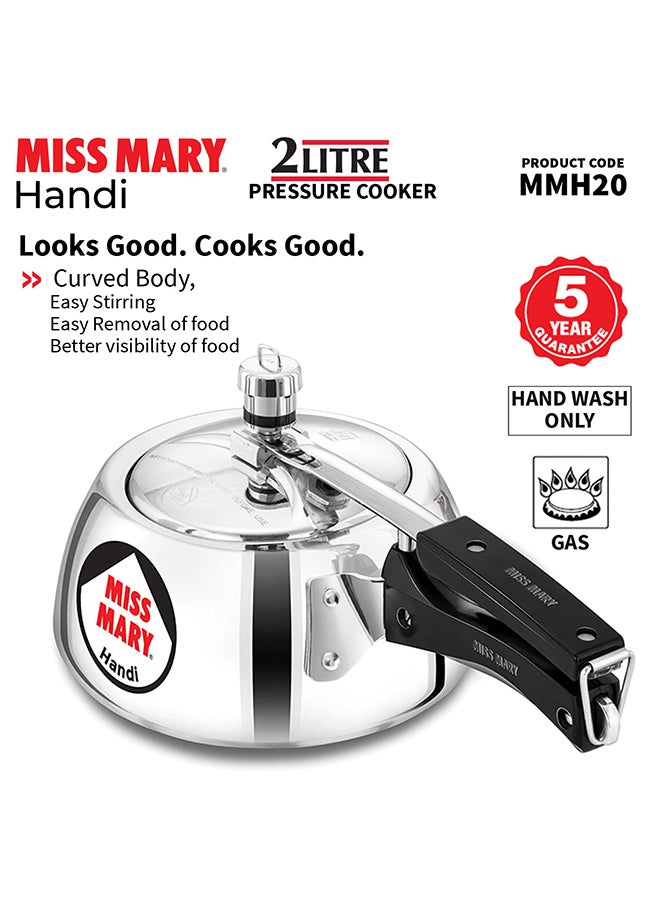 Hawkins 2Liters Miss Mary Handi Inner Lid Aluminium Pressure Cooker, Small Cooker,Gas Stovetop Compatible (Mmh20) Silver  - Image 4