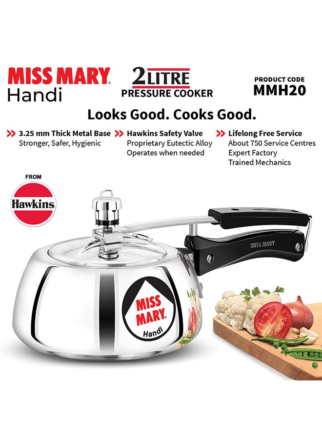 Hawkins 2Liters Miss Mary Handi Inner Lid Aluminium Pressure Cooker, Small Cooker,Gas Stovetop Compatible (Mmh20) Silver  - Image 3