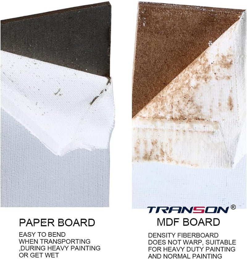 TRANSON لوحة قماش فنية 8x10 للرسم، لوح MDF، قماش للرسم بدون انحناء، 12 قطعة، خالي من الأحماض ومجهز مسبقاً - Image 3