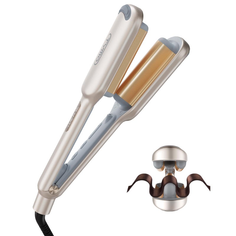 TYMO Curling Iron Hair Crimper Waver - TYMO ROVY Beach Waves Curling Wand  Ionic Deep Waver Hair Curler Tool with Ceramic 3 Barrel for Women  Dual Voltage  Anti-Scald  Easy to Use  Elegant Gold  1 Inch  - Image 1