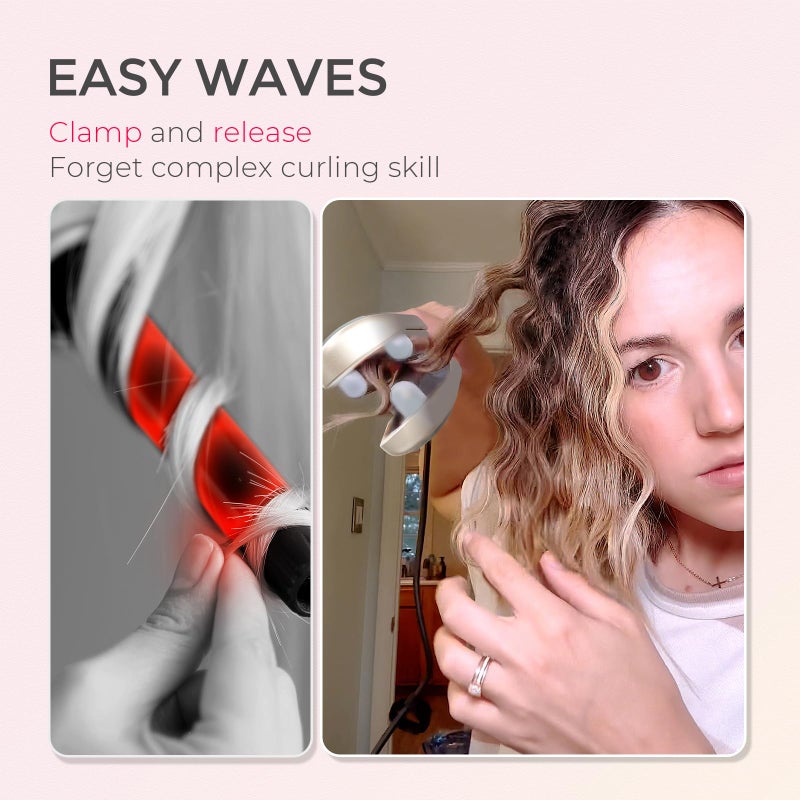 TYMO Curling Iron Hair Crimper Waver - TYMO ROVY Beach Waves Curling Wand  Ionic Deep Waver Hair Curler Tool with Ceramic 3 Barrel for Women  Dual Voltage  Anti-Scald  Easy to Use  Elegant Gold  1 Inch  - Image 2