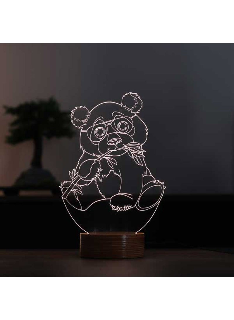 By-Lamp Panda Figured Decorative Gift Led Table Lamp | 7 Light Colors | Wooden Base 