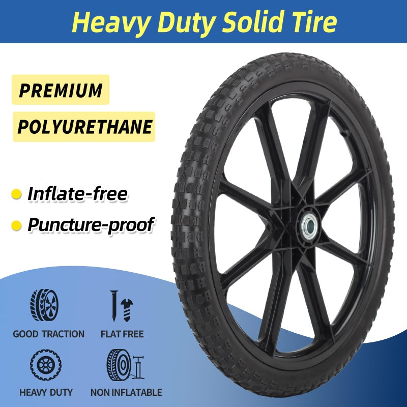 GICOOL 20" Flat Free Tire and Wheel, with 3/4" & 5/8" Bearing, 2.45" Centered Hub, Replacement Wheel For Rubbermaid Wheelbarrow, Garden Yard Cart, 2 Pcs - Image 5