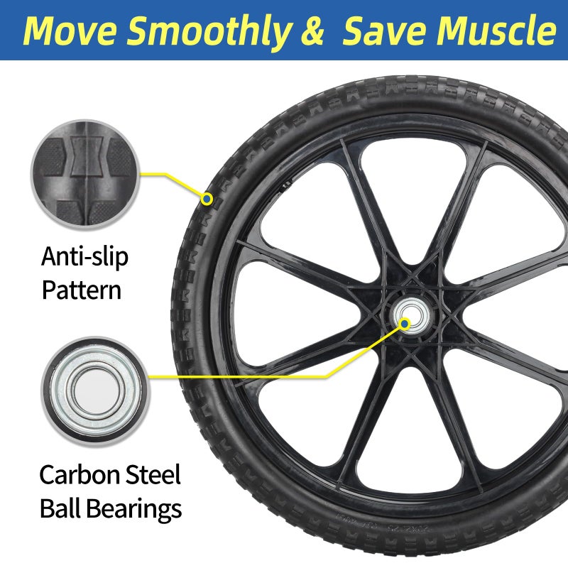 GICOOL 20" Flat Free Tire and Wheel, with 3/4" & 5/8" Bearing, 2.45" Centered Hub, Replacement Wheel For Rubbermaid Wheelbarrow, Garden Yard Cart, 2 Pcs - Image 4