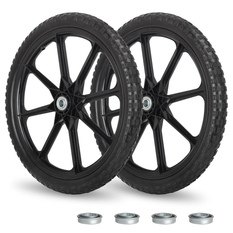 GICOOL 20" Flat Free Tire and Wheel, with 3/4" & 5/8" Bearing, 2.45" Centered Hub, Replacement Wheel For Rubbermaid Wheelbarrow, Garden Yard Cart, 2 Pcs - Image 1