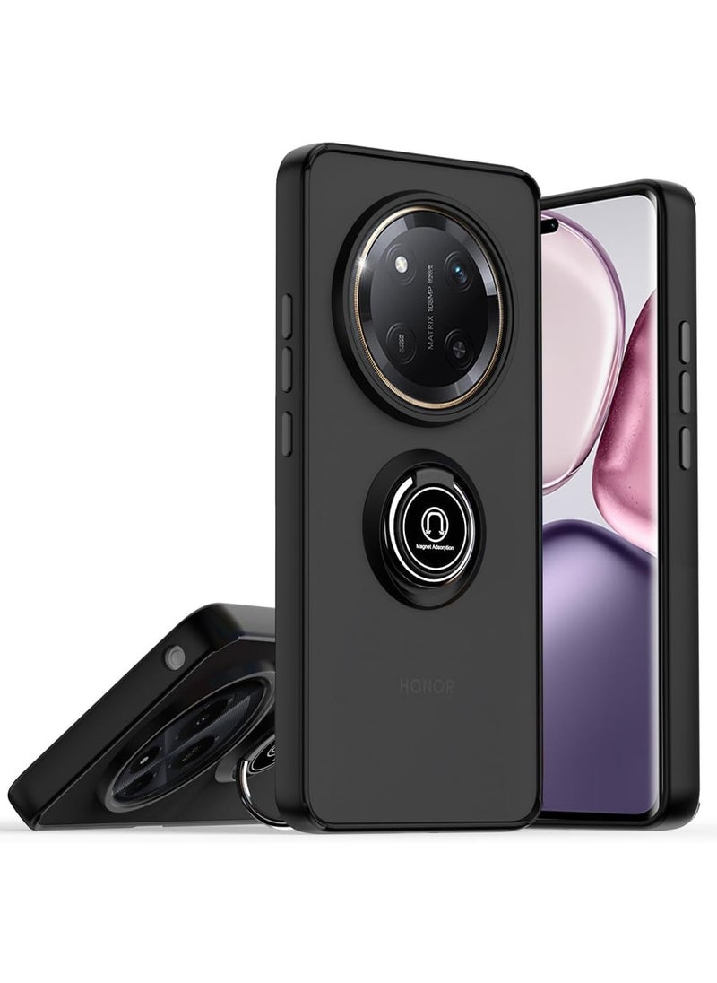 VKL Compatible with Honor X9c 5G Case with Ring Holder, PC +TPU Shockproof Bumper Case Matte Translucent Protective Cover for Honor X9c (Black) 