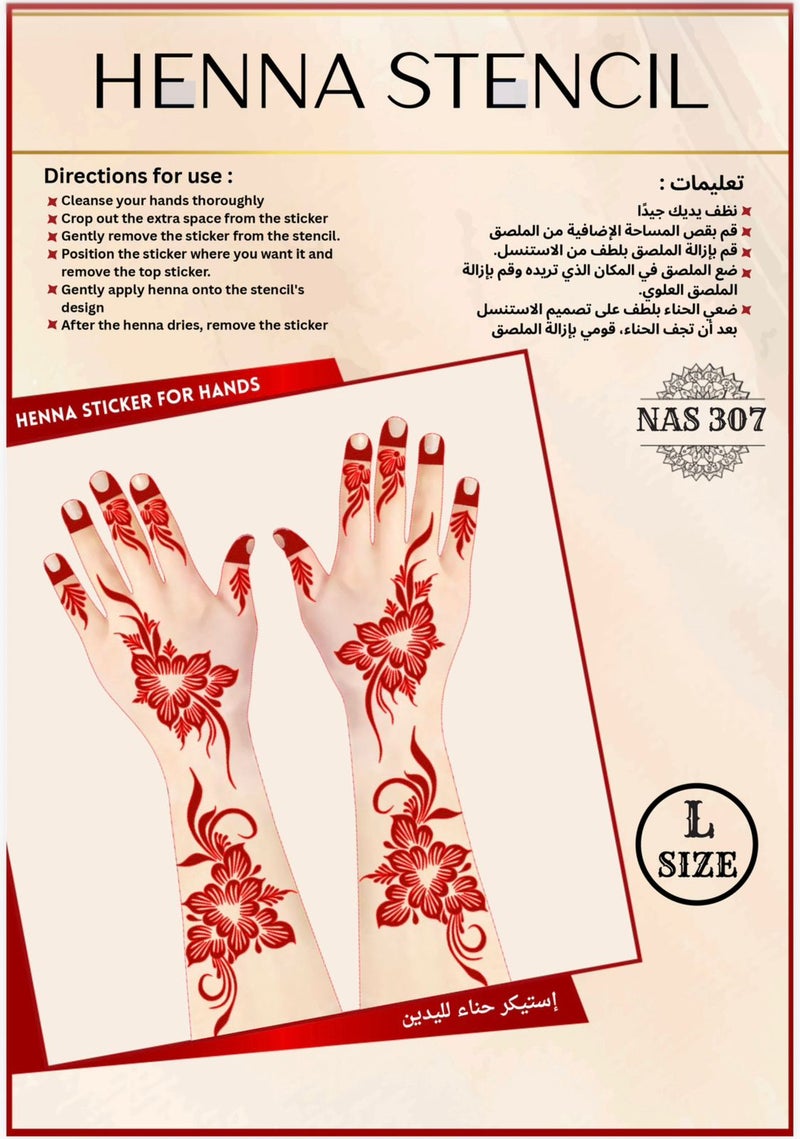 Henna Stencil Set for Both Hands, 3PC COMBO – Reusable Mehndi Design Stickers for Hands NAS307