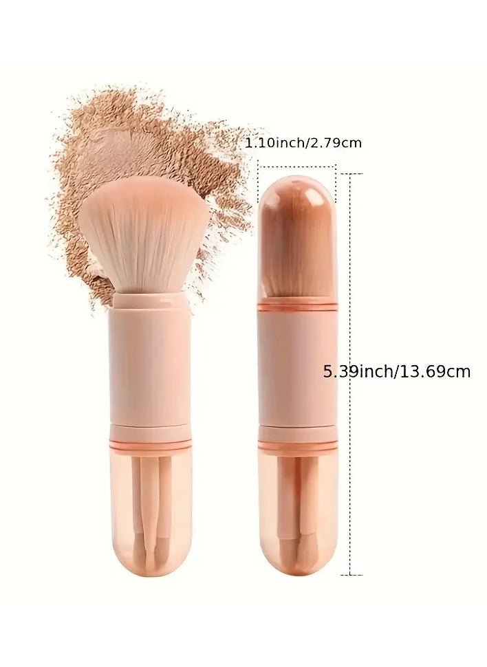 4-in-1 Retractable Makeup Brush Set - Perfect For Foundation, Powder, Eye Shadows, And Travel - Ideal Gift
