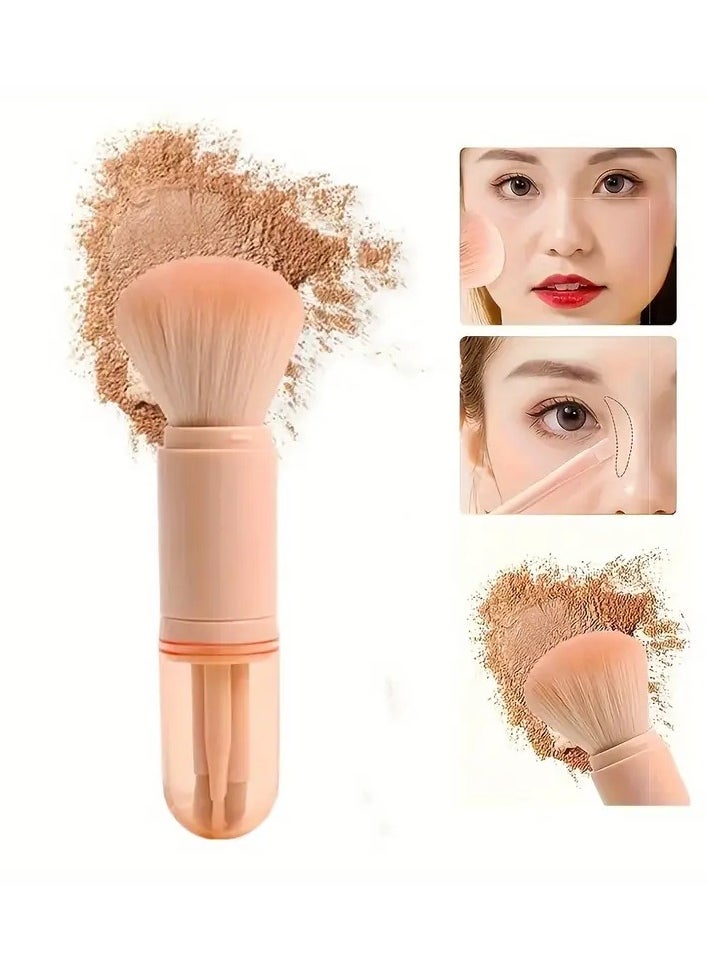 4-in-1 Retractable Makeup Brush Set - Perfect For Foundation, Powder, Eye Shadows, And Travel - Ideal Gift