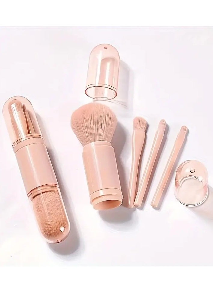 4-in-1 Retractable Makeup Brush Set - Perfect For Foundation, Powder, Eye Shadows, And Travel - Ideal Gift