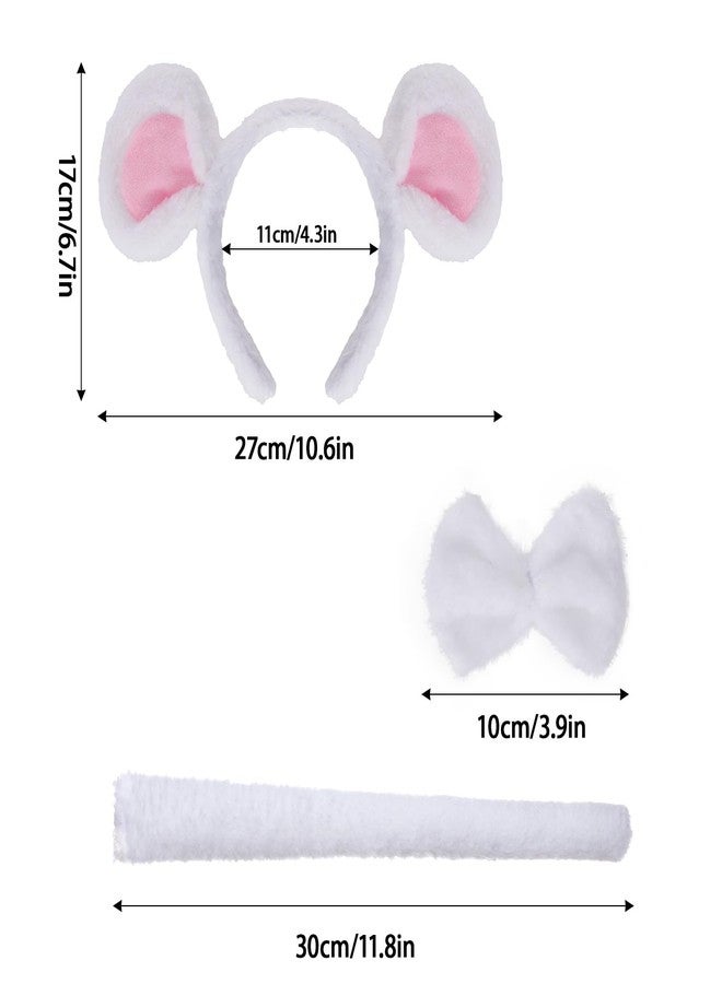 Jmkcoz White Mouse Costume Set Mouse Ears Headband and Tail Bow Tie Fancy Dress Accessories for Women Halloween Cosplay Party - Image 3