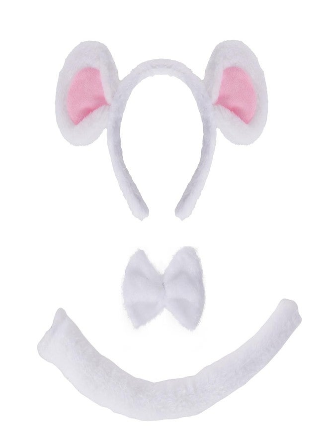 Jmkcoz White Mouse Costume Set Mouse Ears Headband and Tail Bow Tie Fancy Dress Accessories for Women Halloween Cosplay Party - Image 1
