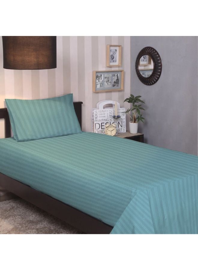 BYFT Tulip (Sea Green) Single Size Flat Sheet and Pillow Covers with 1 cm Satin Stripe (Set of 2 Pcs) 100% Cotton, Soft and Luxurious Hotel Quality Bed linen-300 TC  - Image 1
