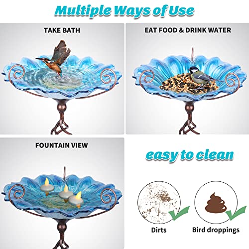 MUMTOP Bird Baths for Outdoors, Outdoor Bird Bath,Glass Birdbath Sunflower Bird Feeders Bowl with Stake for Garden Yard Decor (Blue) - Image 4
