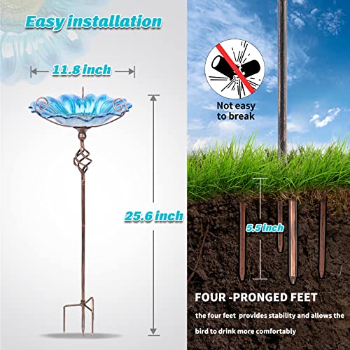 MUMTOP Bird Baths for Outdoors, Outdoor Bird Bath,Glass Birdbath Sunflower Bird Feeders Bowl with Stake for Garden Yard Decor (Blue) - Image 3