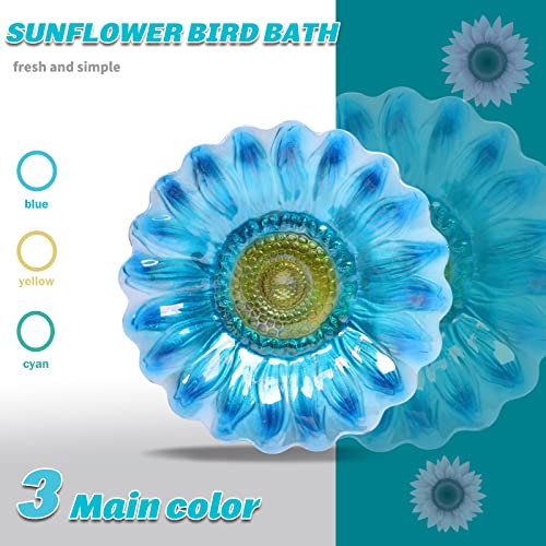 MUMTOP Bird Baths for Outdoors, Outdoor Bird Bath,Glass Birdbath Sunflower Bird Feeders Bowl with Stake for Garden Yard Decor (Blue) - Image 2