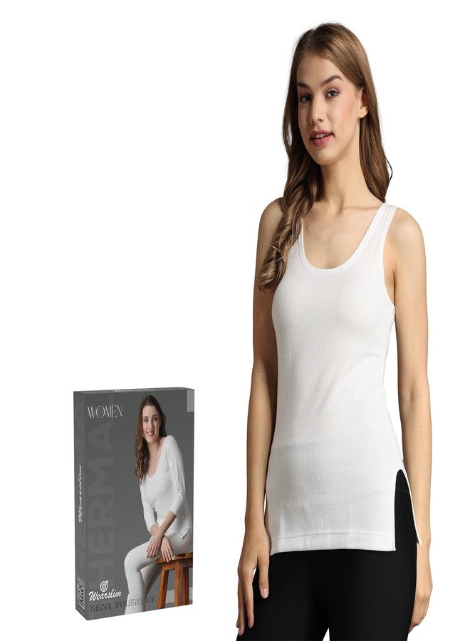 Wearslim® Premium Cotton Quilted Thermal Scoop Neck Camisole, Ultra Soft Sleeveless Underwear Tank Top for Women - White (L) - Image 3