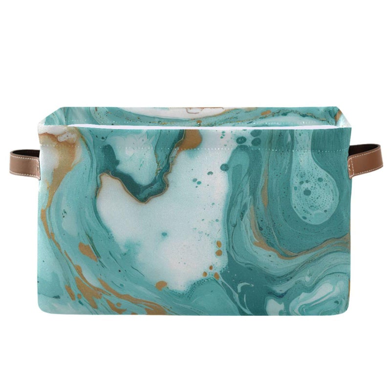 KEEPREAL Turquoise Marble Texture Basket Bin, Large Storage Basket for Toy, Canvas Storage Basket for Clothes, Decorative Basket for Home Office (15x11x9.5inch)