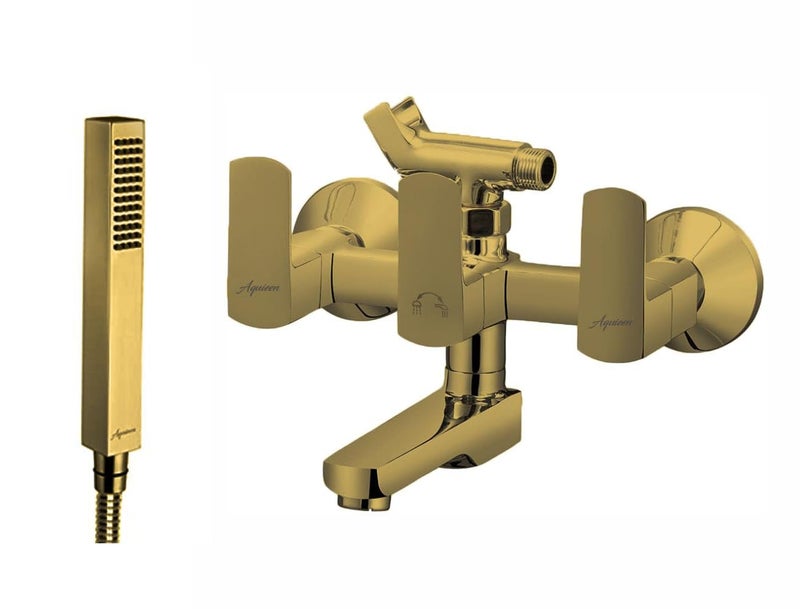 Aquieen Aquieen Clutch Wall Mixer with Provision for Overhead Shower with LBend Connecting Legs Gold - Image 1