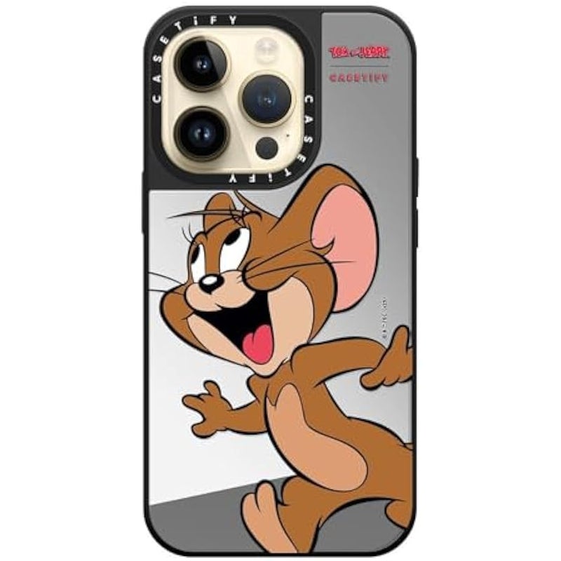 Casetify Mirror Case for iPhone 14 Pro 【Tom and Jerry Colab/Reflective / 4.9ft Drop Protection/Compatible with Magsafe】 - Jerry Character - Silver on Black - Image 3