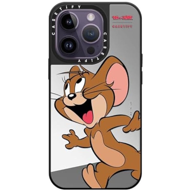 Casetify Mirror Case for iPhone 14 Pro 【Tom and Jerry Colab/Reflective / 4.9ft Drop Protection/Compatible with Magsafe】 - Jerry Character - Silver on Black - Image 1