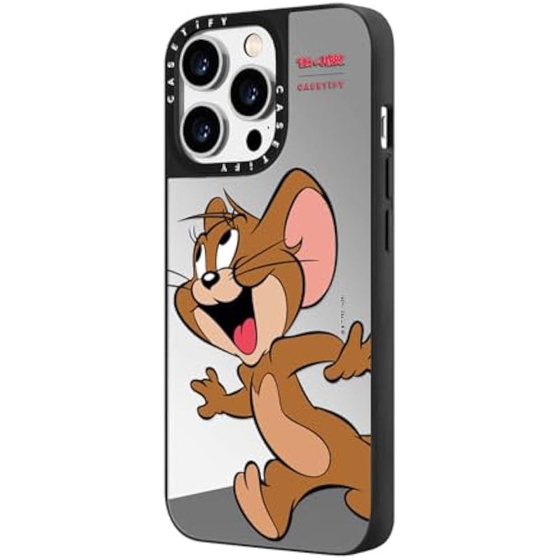 Casetify Mirror Case for iPhone 14 Pro 【Tom and Jerry Colab/Reflective / 4.9ft Drop Protection/Compatible with Magsafe】 - Jerry Character - Silver on Black - Image 4