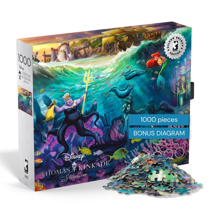 Buffalo Games - Thomas Kinkade Disney Ursula 1000 Piece Puzzle Silver Select Premium Jigsaw Puzzle with Full Color Reference Poster - Image 1