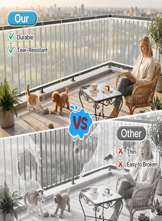 DTOMCD Banister Guard 15 x 3 ft Heavy Duty Stair Railing Cover for Pets, Reinforced Seam Dog Cat Safety Netting, No-Drill Balcony Barrier for Apartment Stairs, White. - Image 4